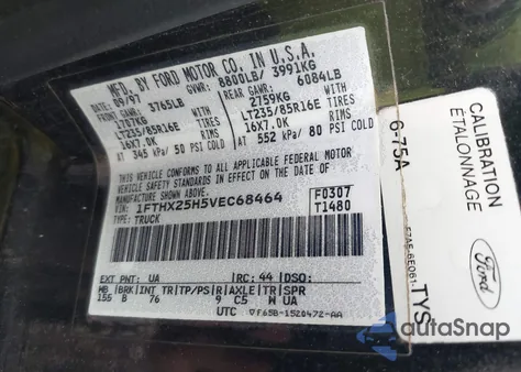 1997 Ford F-250 Xl from USA, damaged, VIN 1FTHX25H5VEC68464